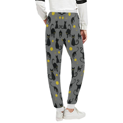 Black Cat Yellow Yarn Print Pattern Unisex Casual Sweatpants (Model L11)-JTAMIGO.COM