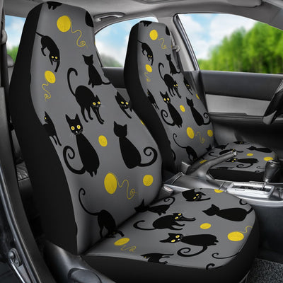 Black Cat Yellow Yarn Print Pattern Universal Fit Car Seat Covers