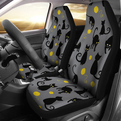 Black Cat Yellow Yarn Print Pattern Universal Fit Car Seat Covers