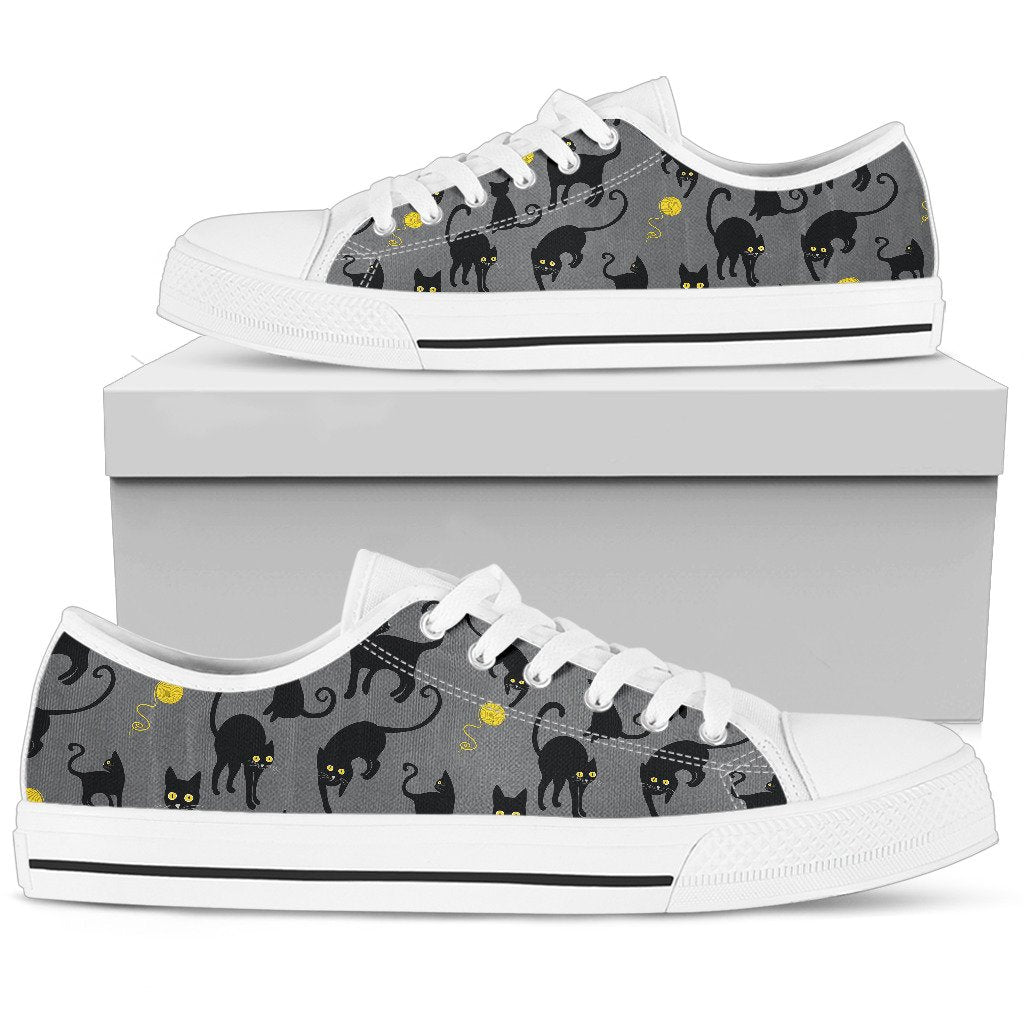 Black Cat Yellow Yarn Print Pattern Women Low Top Shoes