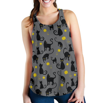Black Cat Yellow Yarn Print Pattern Women Racerback Tank Top