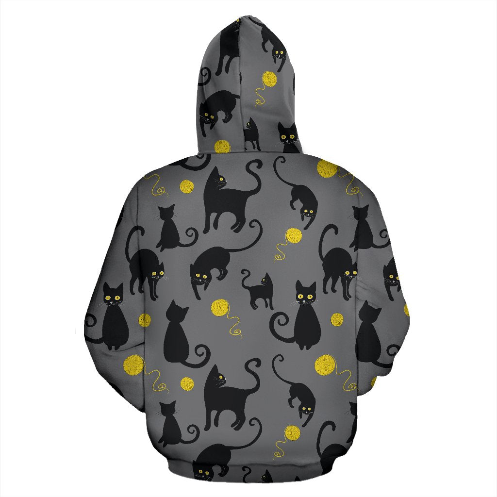 Black Cat Yellow Yarn Print Pattern Zip Up Hoodie