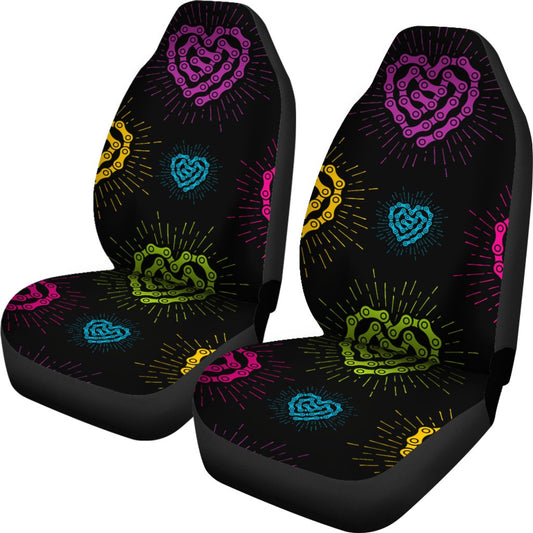 Black Chain Heart Print Universal Fit Car Seat Covers