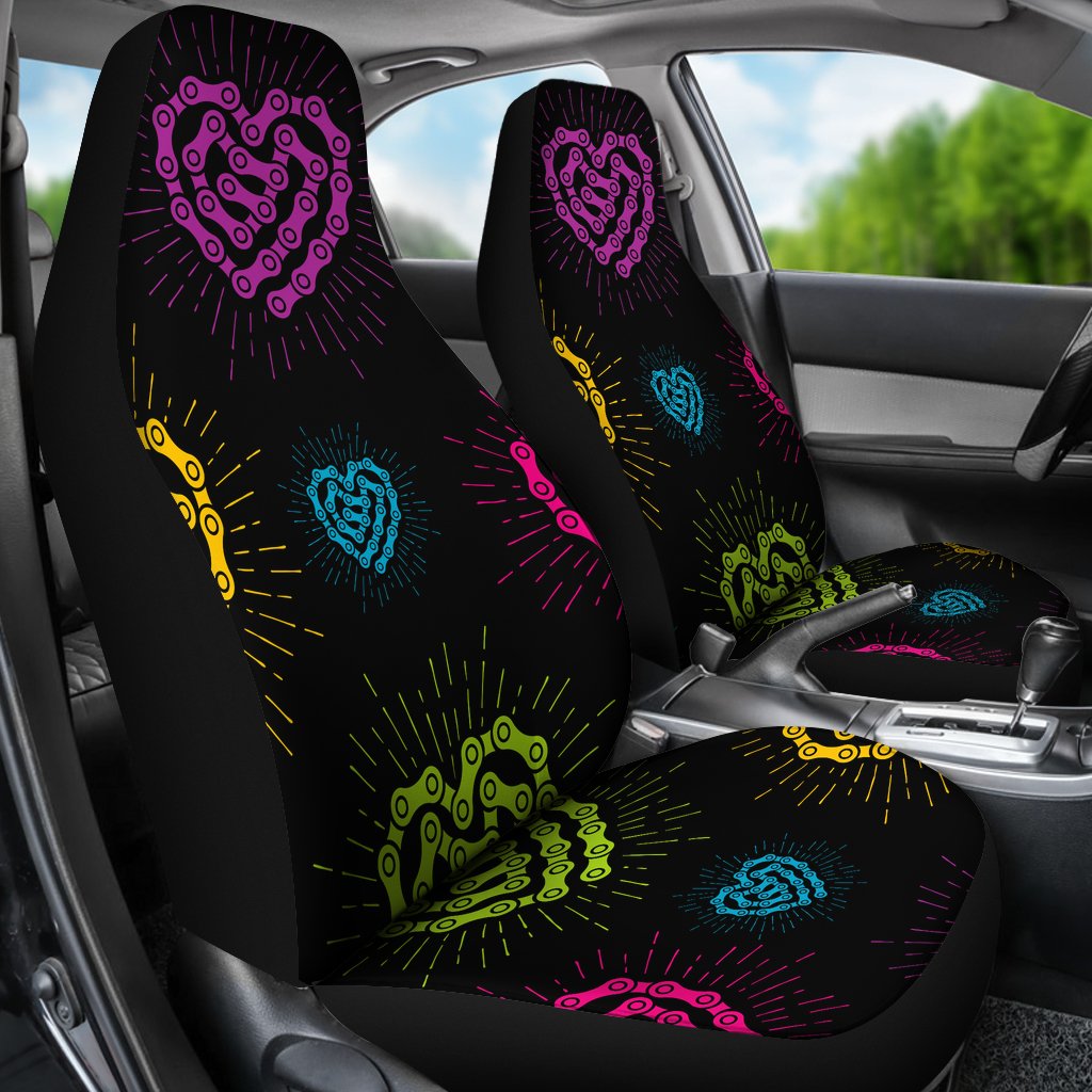 Black Chain Heart Print Universal Fit Car Seat Covers