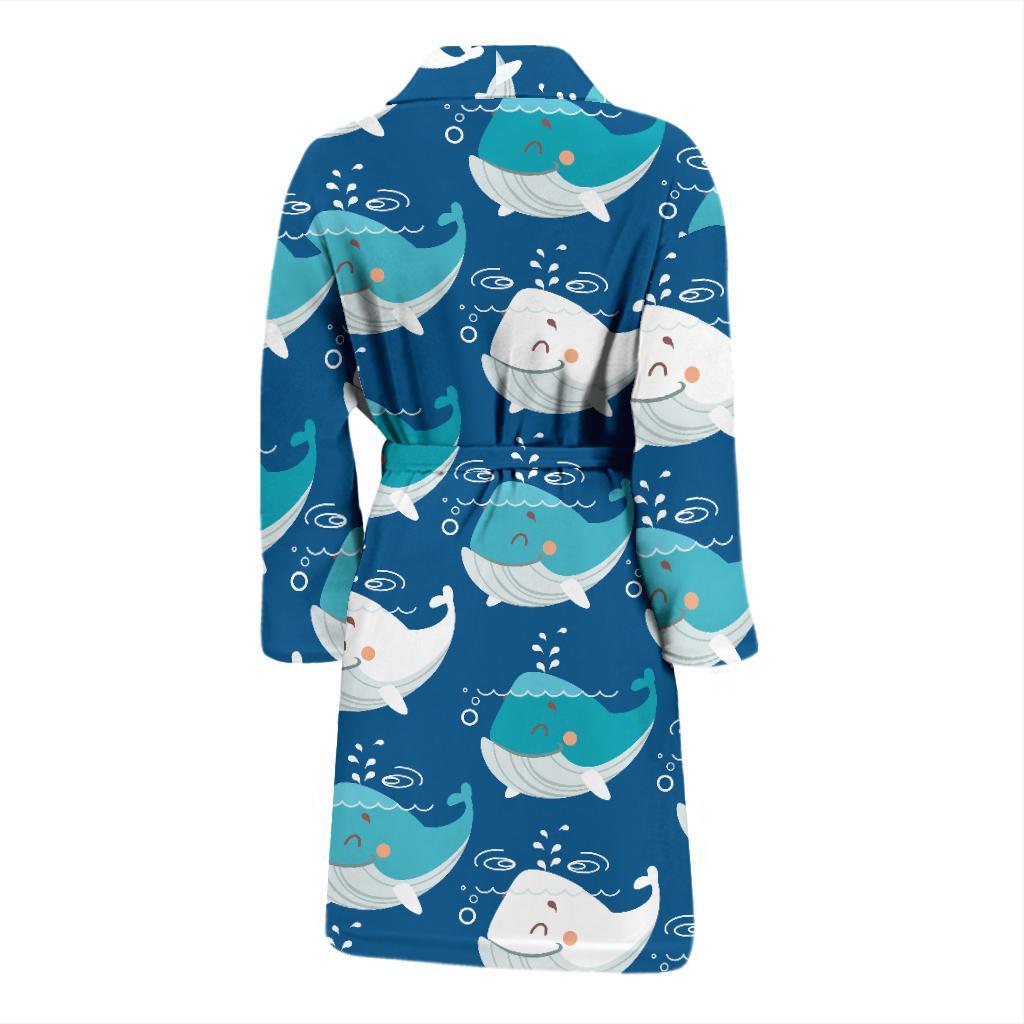 Blue Whale Pattern Print Design 01 Men Bathrobe-JORJUNE.COM
