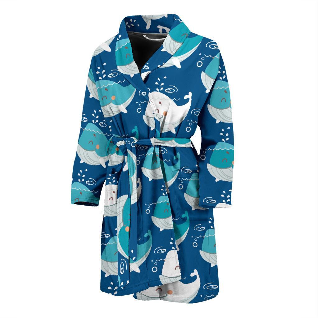 Blue Whale Pattern Print Design 01 Men Bathrobe-JORJUNE.COM