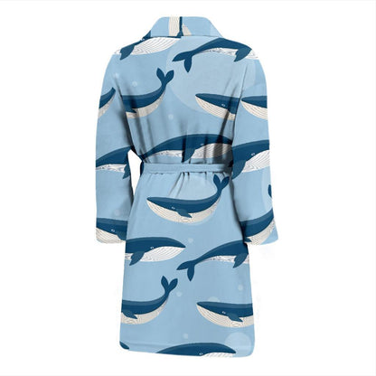 Blue Whale Pattern Print Design 02 Men Bathrobe-JORJUNE.COM