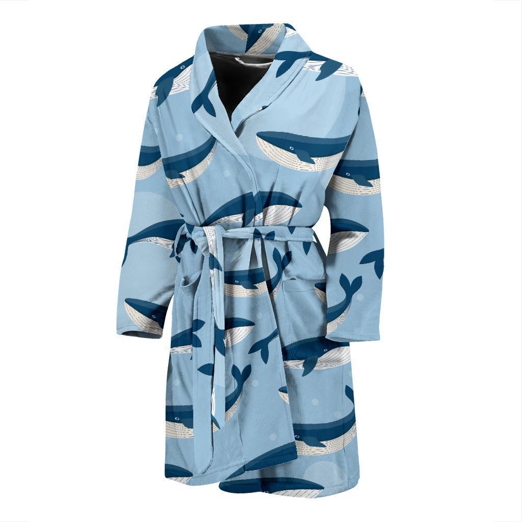 Blue Whale Pattern Print Design 02 Men Bathrobe-JORJUNE.COM