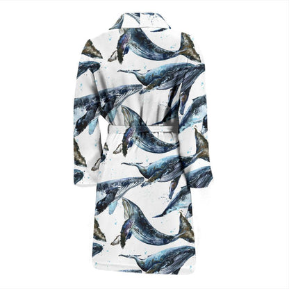 Blue Whale Pattern Print Design 03 Men Bathrobe-JORJUNE.COM