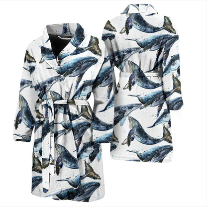 Blue Whale Pattern Print Design 03 Men Bathrobe-JORJUNE.COM