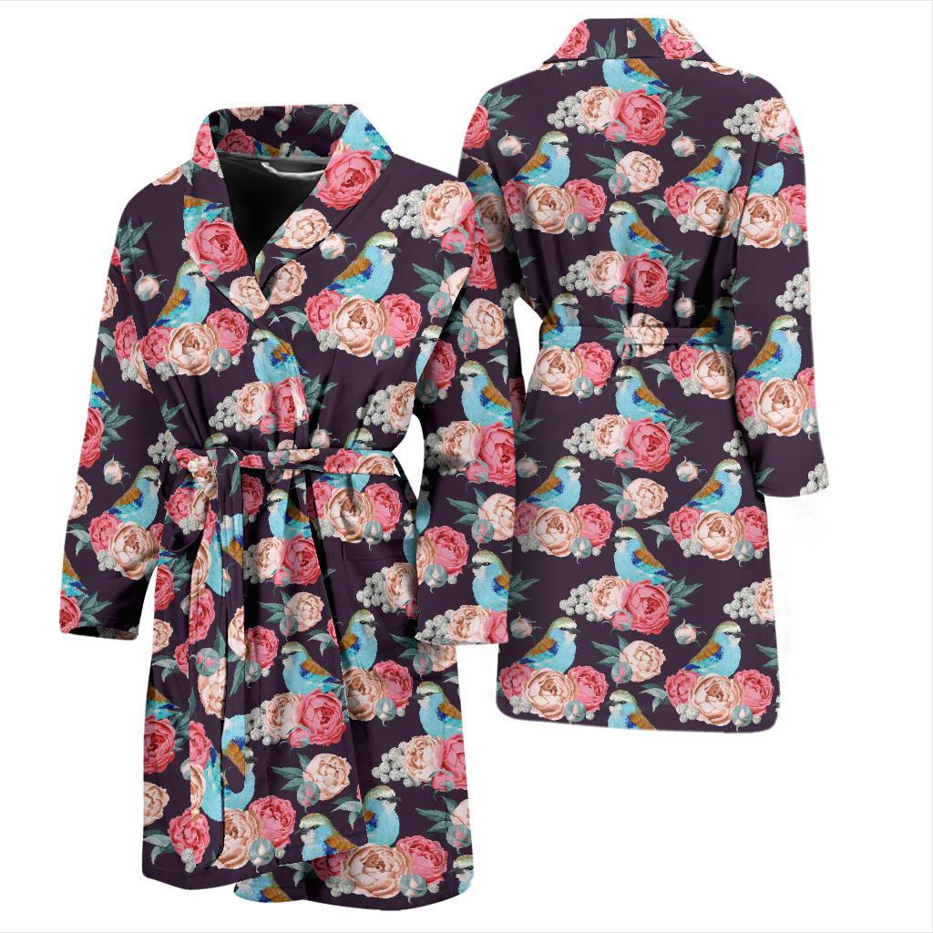Bluebird Pattern Print Design 02 Men Bathrobe-JORJUNE.COM