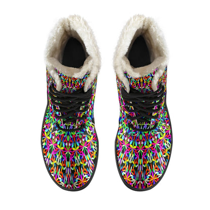 Bohemian Colorful Style Print Faux Fur Leather Boots-JTAMIGO.COM