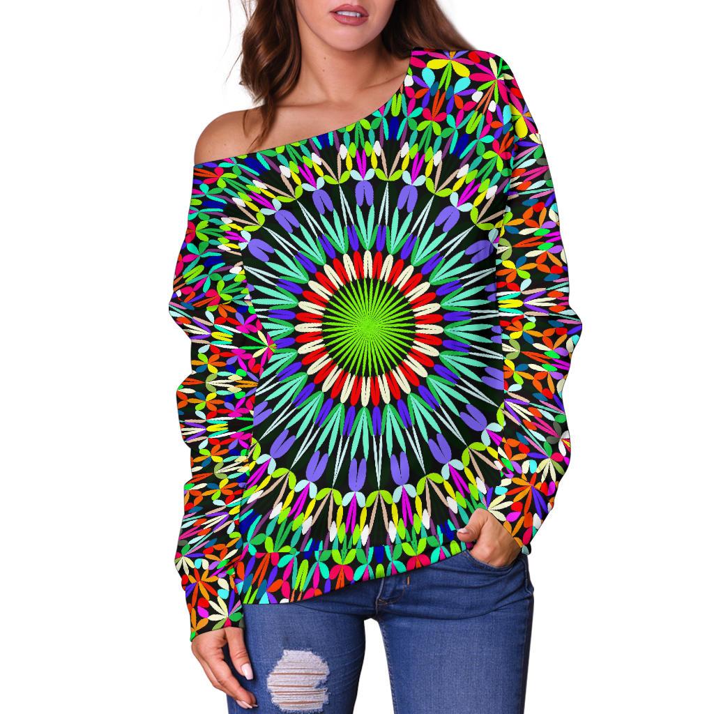 Bohemian Colorful Style Print Off Shoulder Sweatshirt