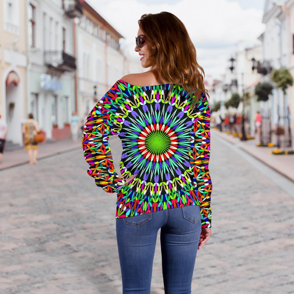 Bohemian Colorful Style Print Off Shoulder Sweatshirt