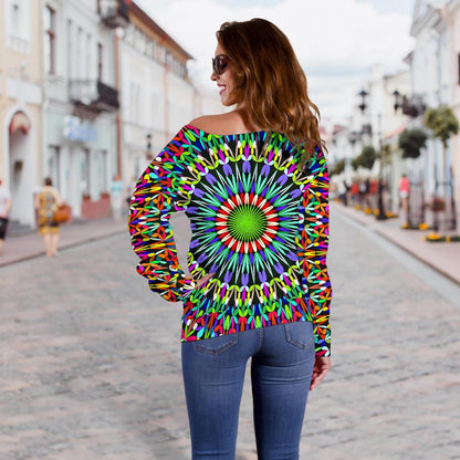 Bohemian Colorful Style Print Off Shoulder Sweatshirt