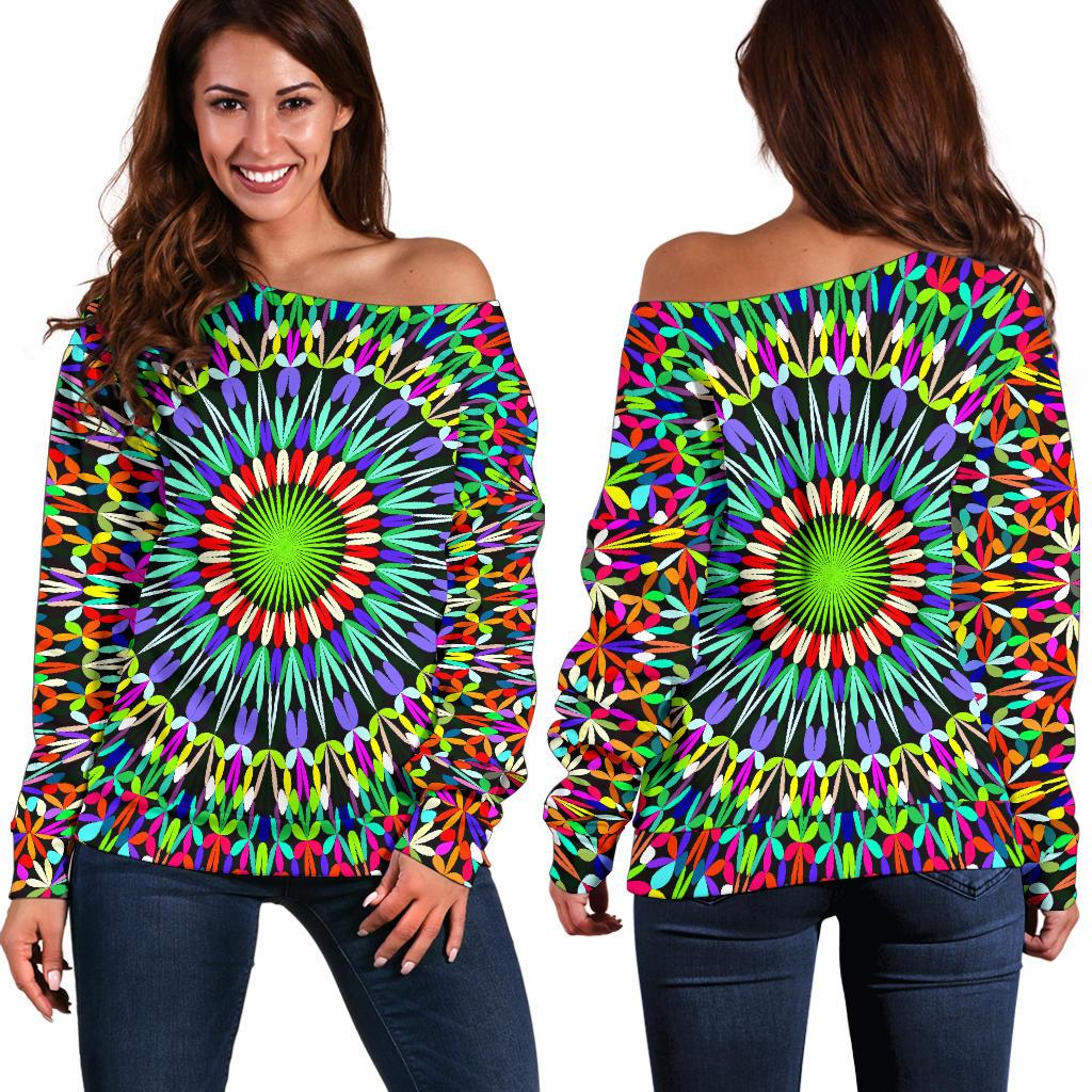 Bohemian Colorful Style Print Off Shoulder Sweatshirt
