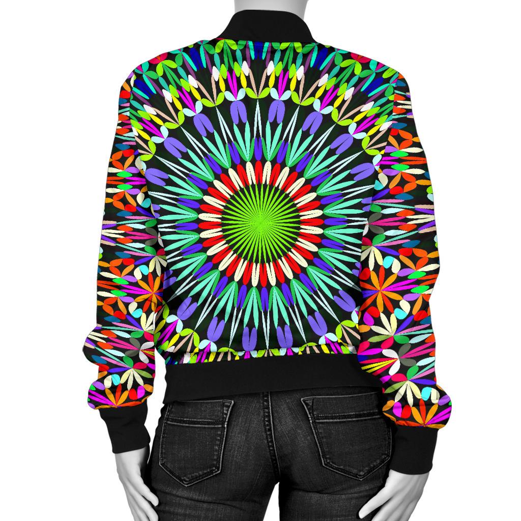 Bohemian Colorful Style Print Women Casual Bomber Jacket