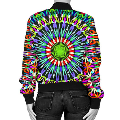 Bohemian Colorful Style Print Women Casual Bomber Jacket