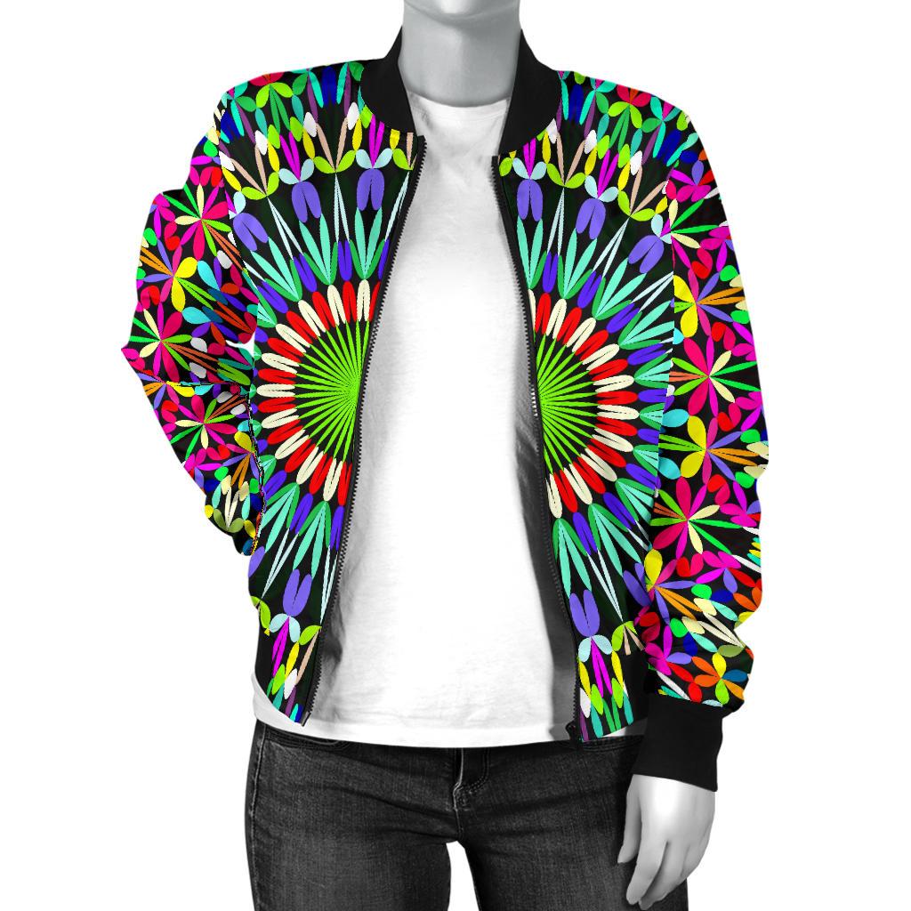 Bohemian Colorful Style Print Women Casual Bomber Jacket