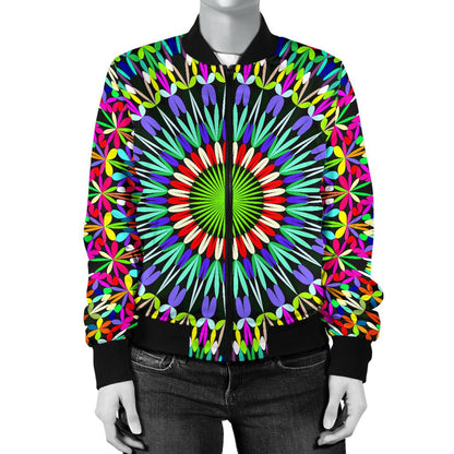 Bohemian Colorful Style Print Women Casual Bomber Jacket