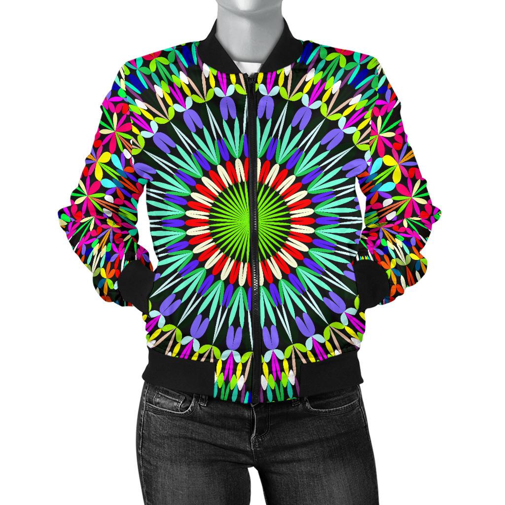 Bohemian Colorful Style Print Women Casual Bomber Jacket