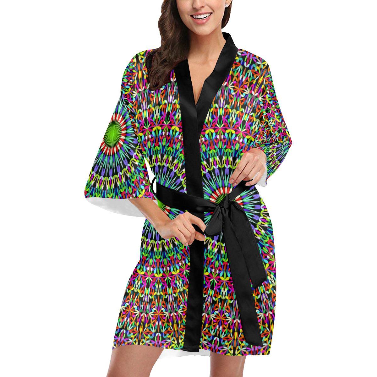 Bohemian Colorful Style Print Women Short Kimono Robe