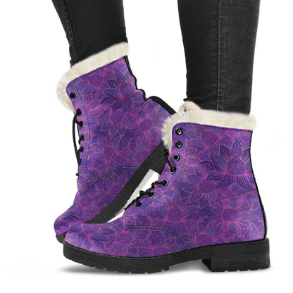 Bohemian Lotus Mandala Style Faux Fur Leather Boots-JTAMIGO.COM