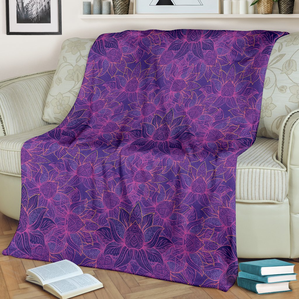 Bohemian Lotus Mandala Style Fleece Blanket