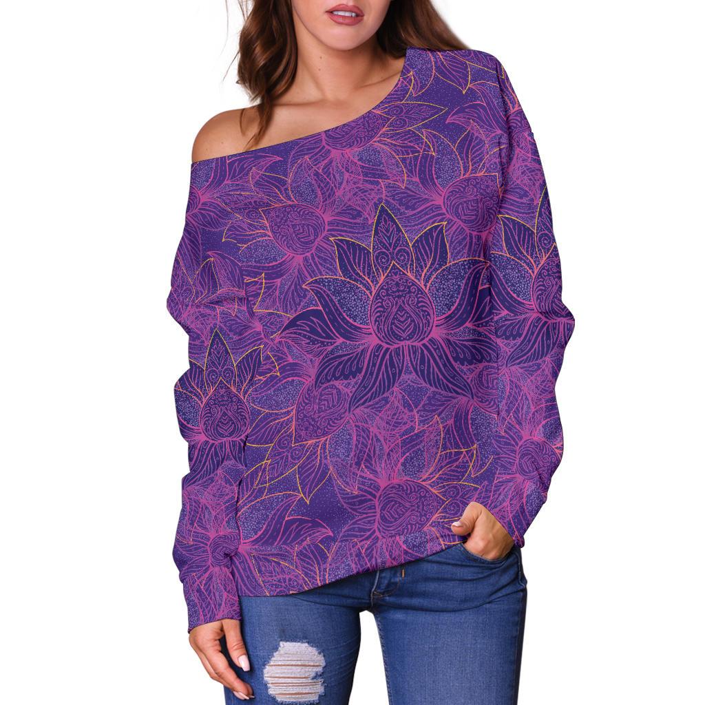 Bohemian Lotus Mandala Style Off Shoulder Sweatshirt