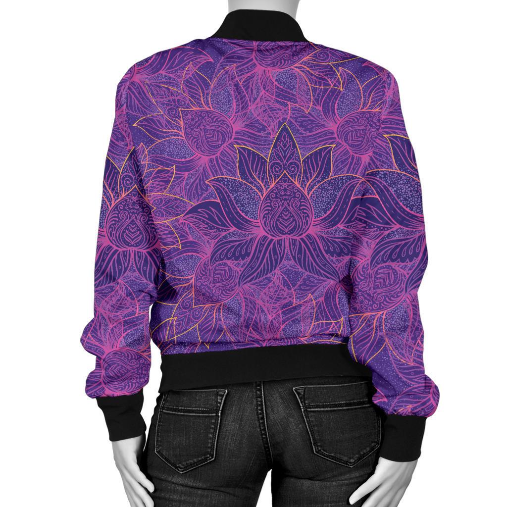 Bohemian Lotus Mandala Style Women Casual Bomber Jacket