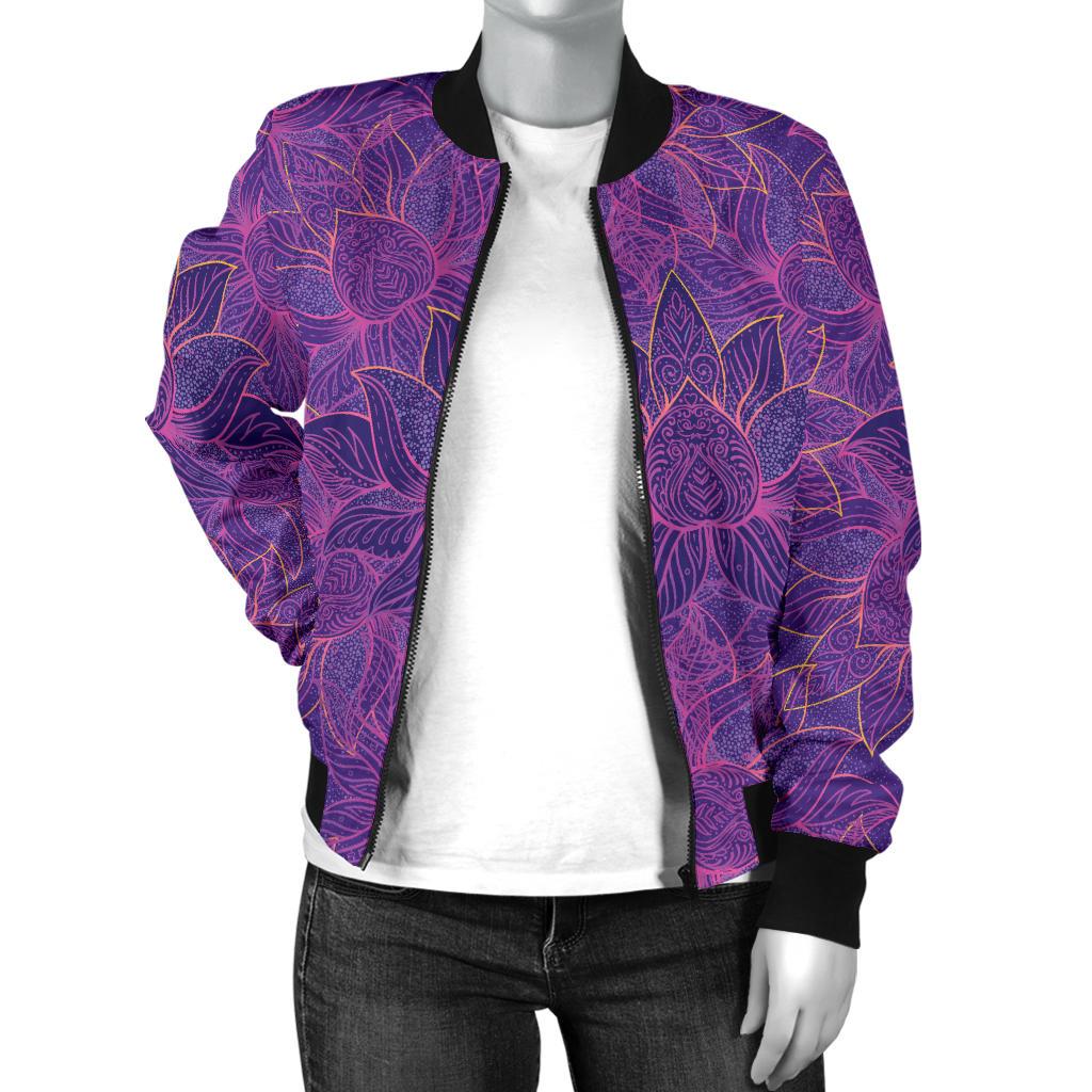 Bohemian Lotus Mandala Style Women Casual Bomber Jacket