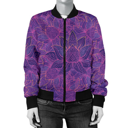 Bohemian Lotus Mandala Style Women Casual Bomber Jacket