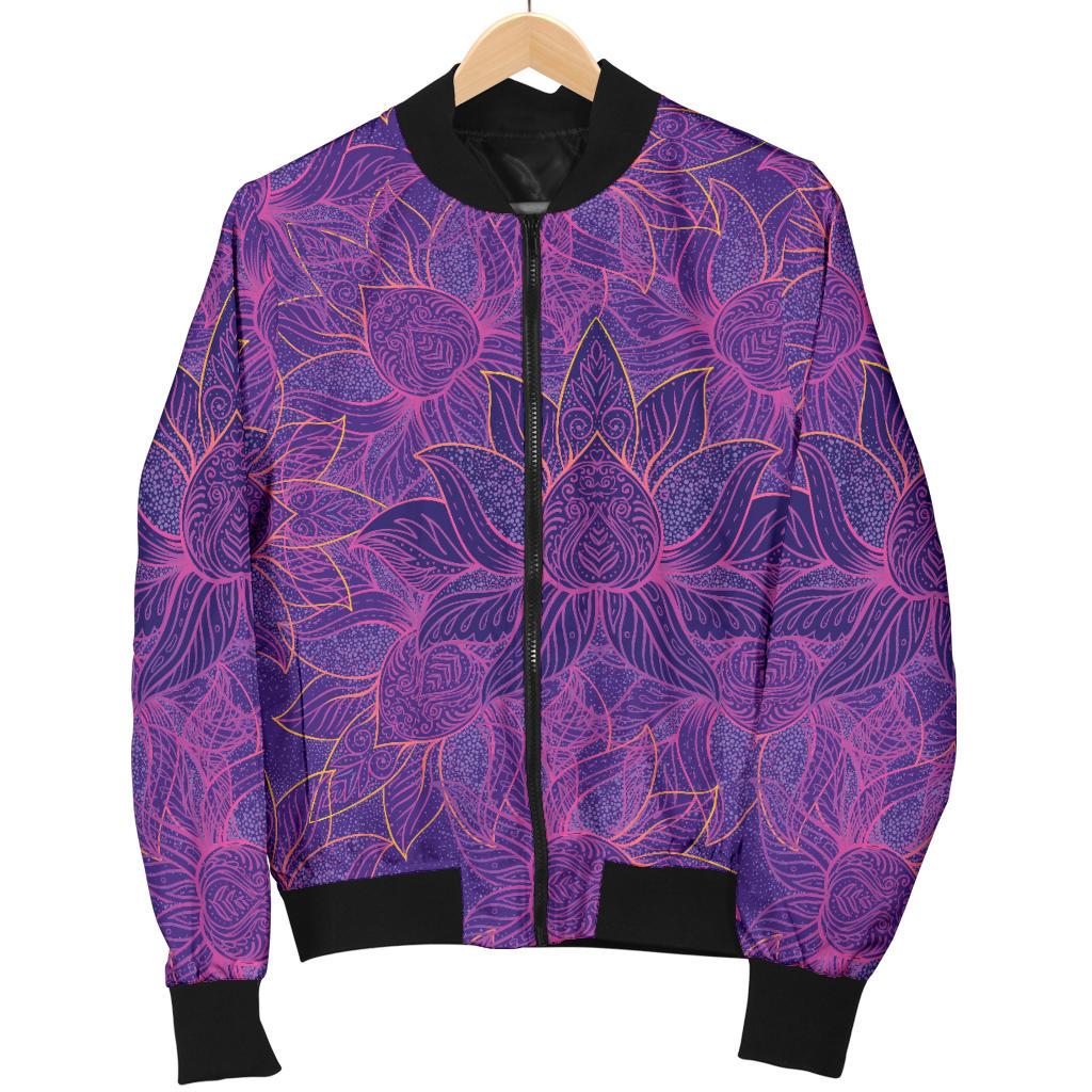 Bohemian Lotus Mandala Style Women Casual Bomber Jacket