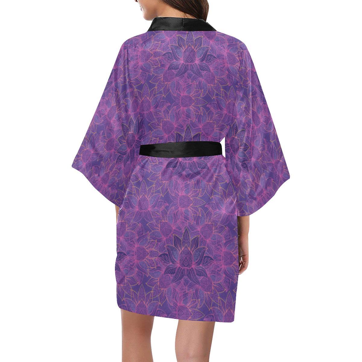 Bohemian Lotus Mandala Style Women Short Kimono Robe