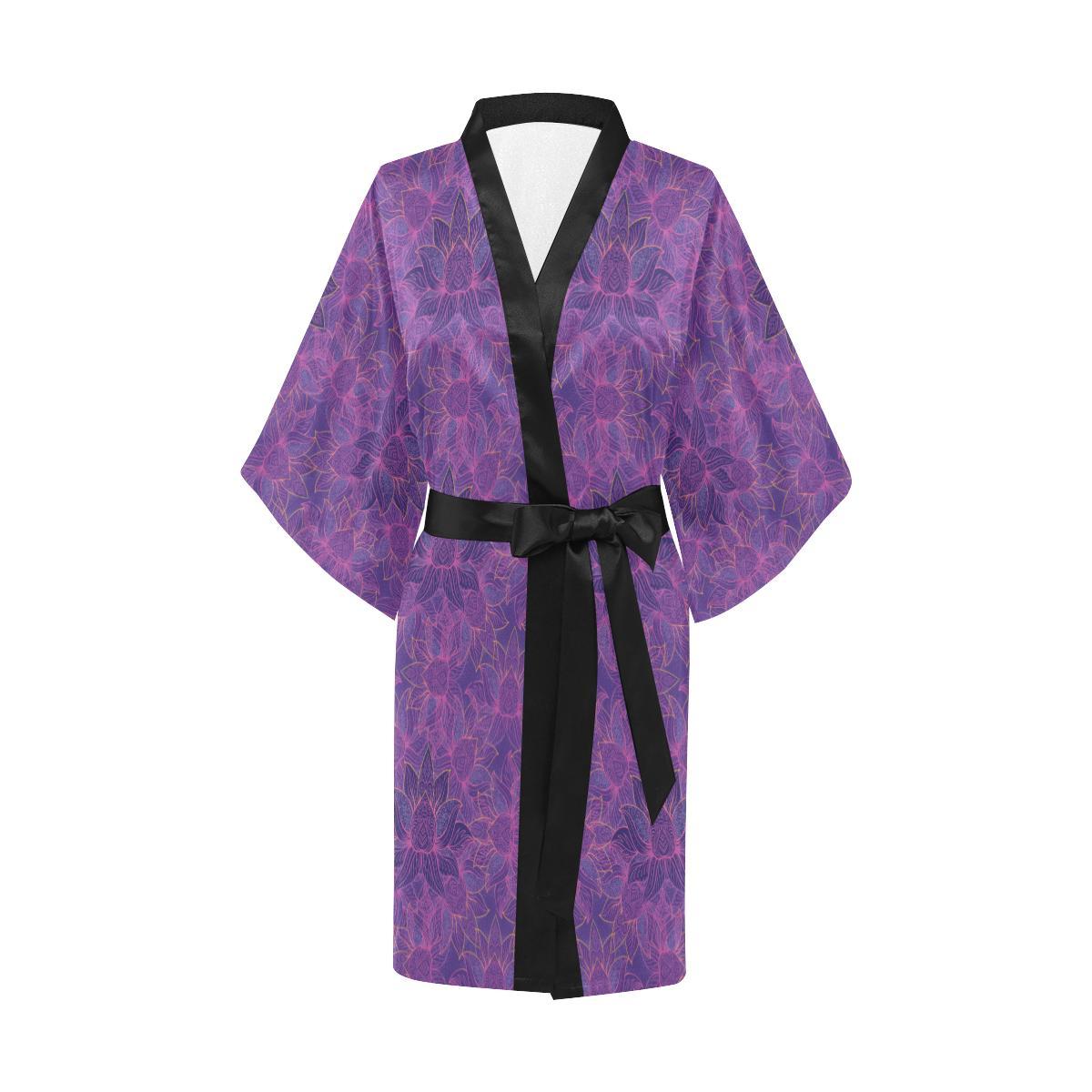 Bohemian Lotus Mandala Style Women Short Kimono Robe