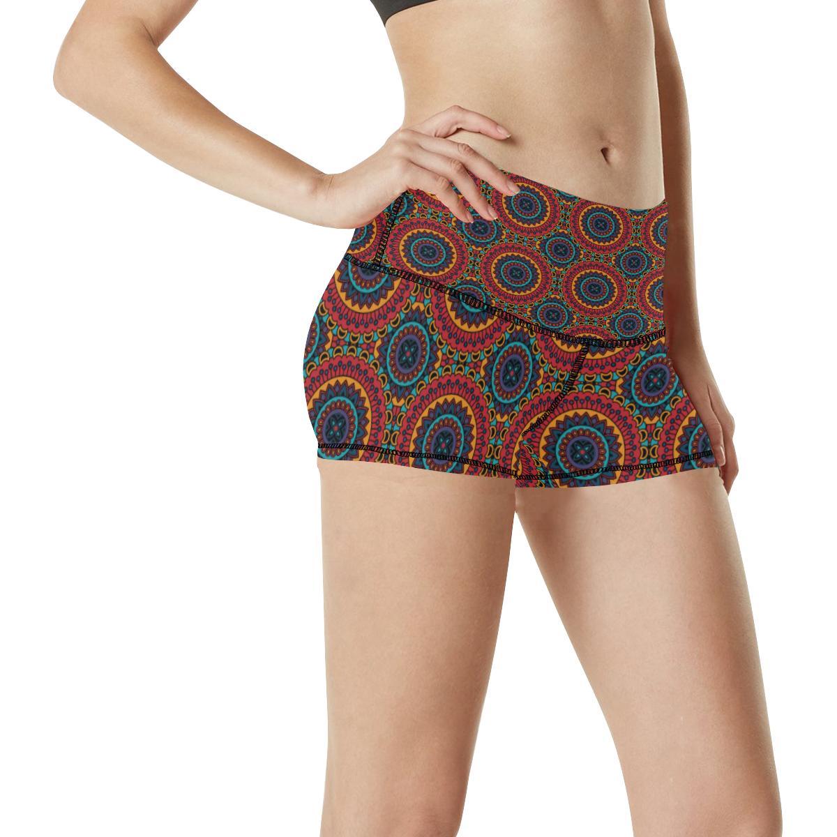 Bohemian Mandala Style Print High Waisted Spandex Shorts-JTAMIGO.COM