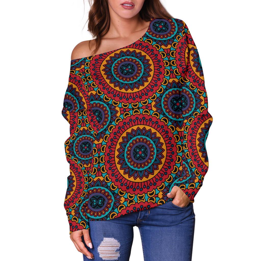 Bohemian Mandala Style Print Off Shoulder Sweatshirt