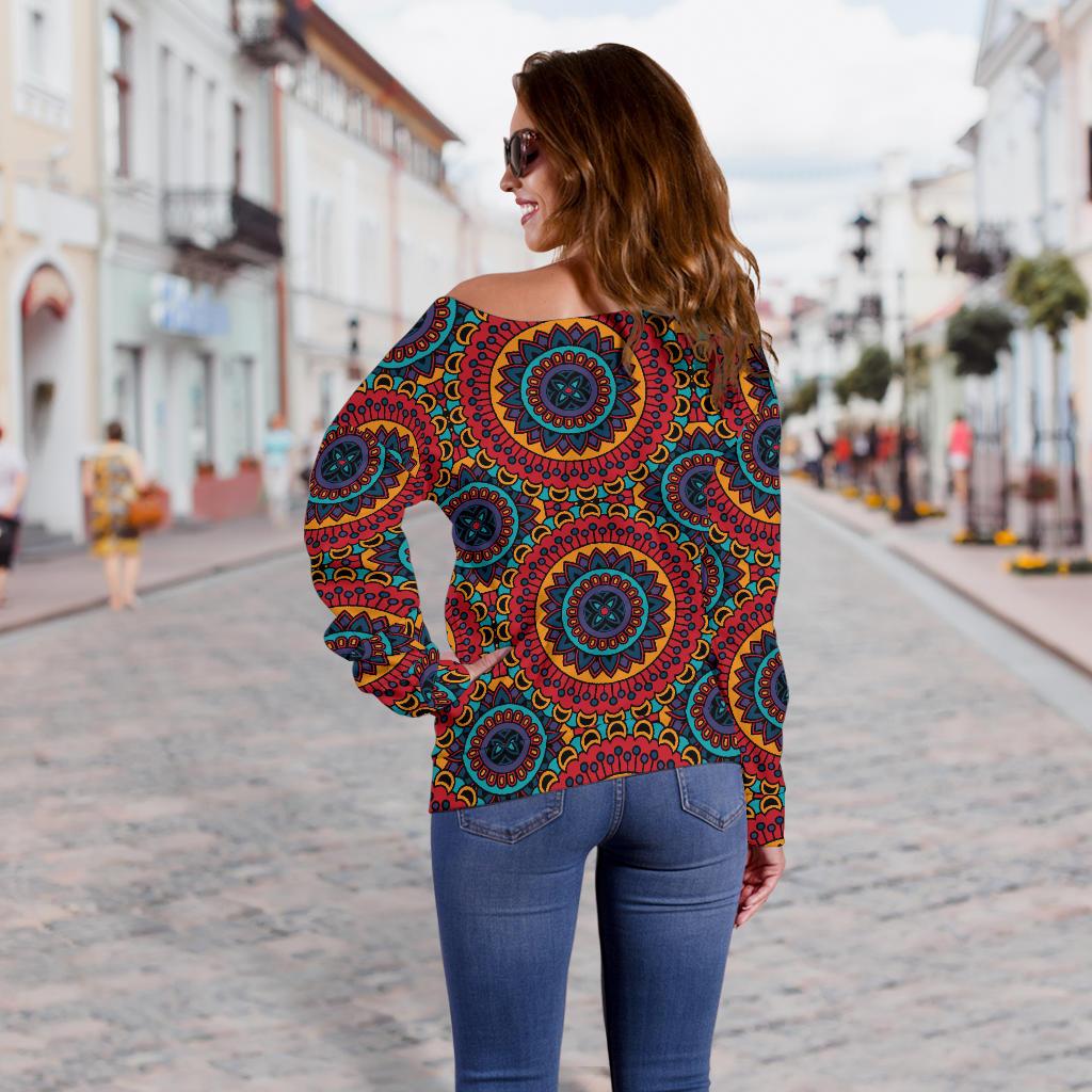 Bohemian Mandala Style Print Off Shoulder Sweatshirt