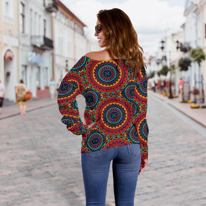 Bohemian Mandala Style Print Off Shoulder Sweatshirt