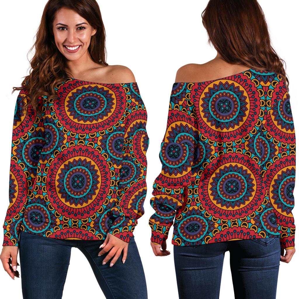 Bohemian Mandala Style Print Off Shoulder Sweatshirt