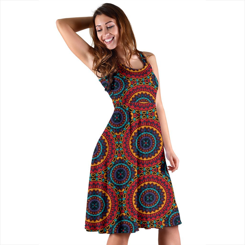 Bohemian Mandala Style Print Sleeveless Dress