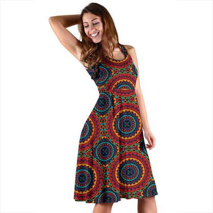 Bohemian Mandala Style Print Sleeveless Dress