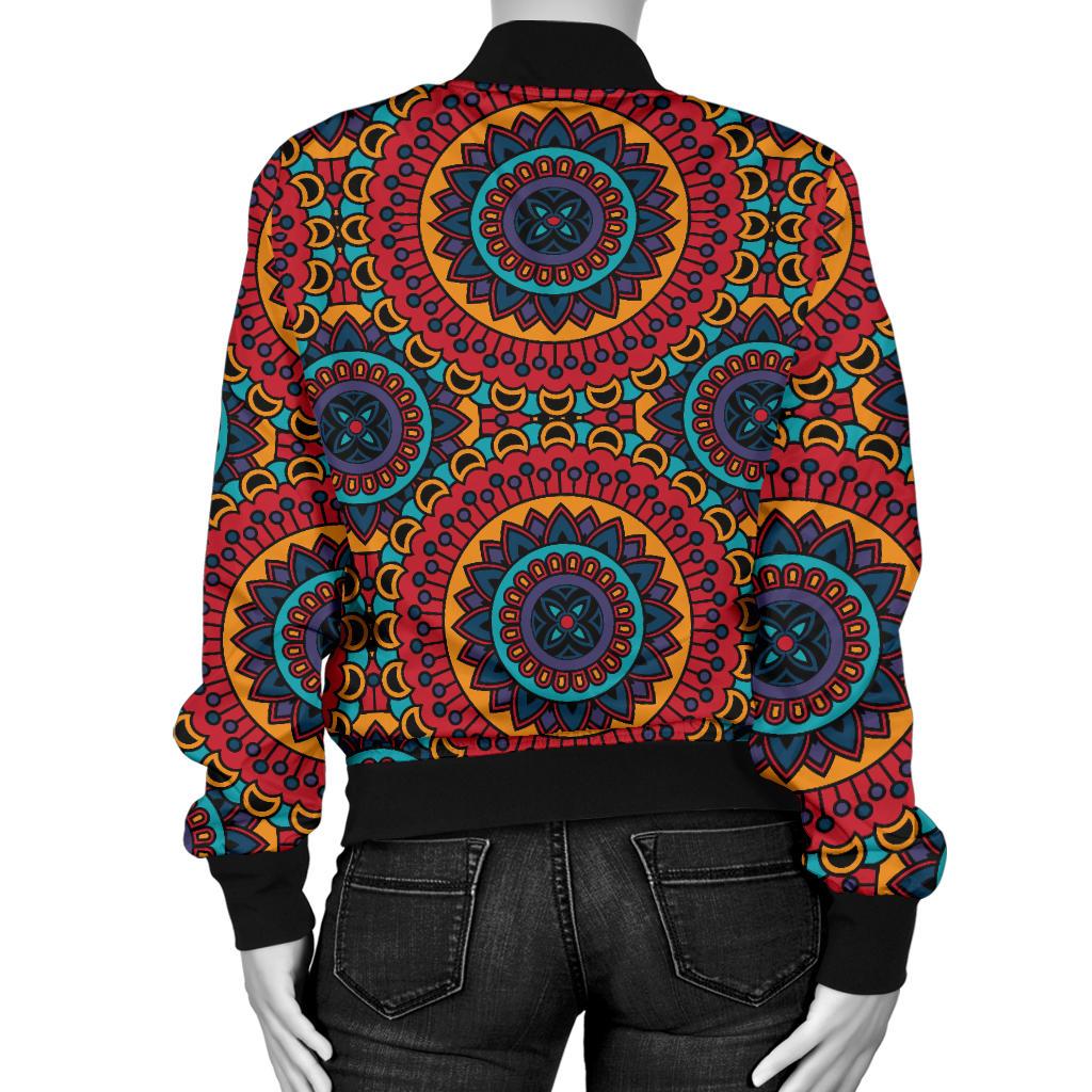 Bohemian Mandala Style Print Women Casual Bomber Jacket