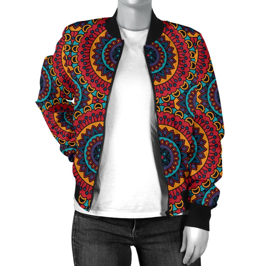 Bohemian Mandala Style Print Women Casual Bomber Jacket