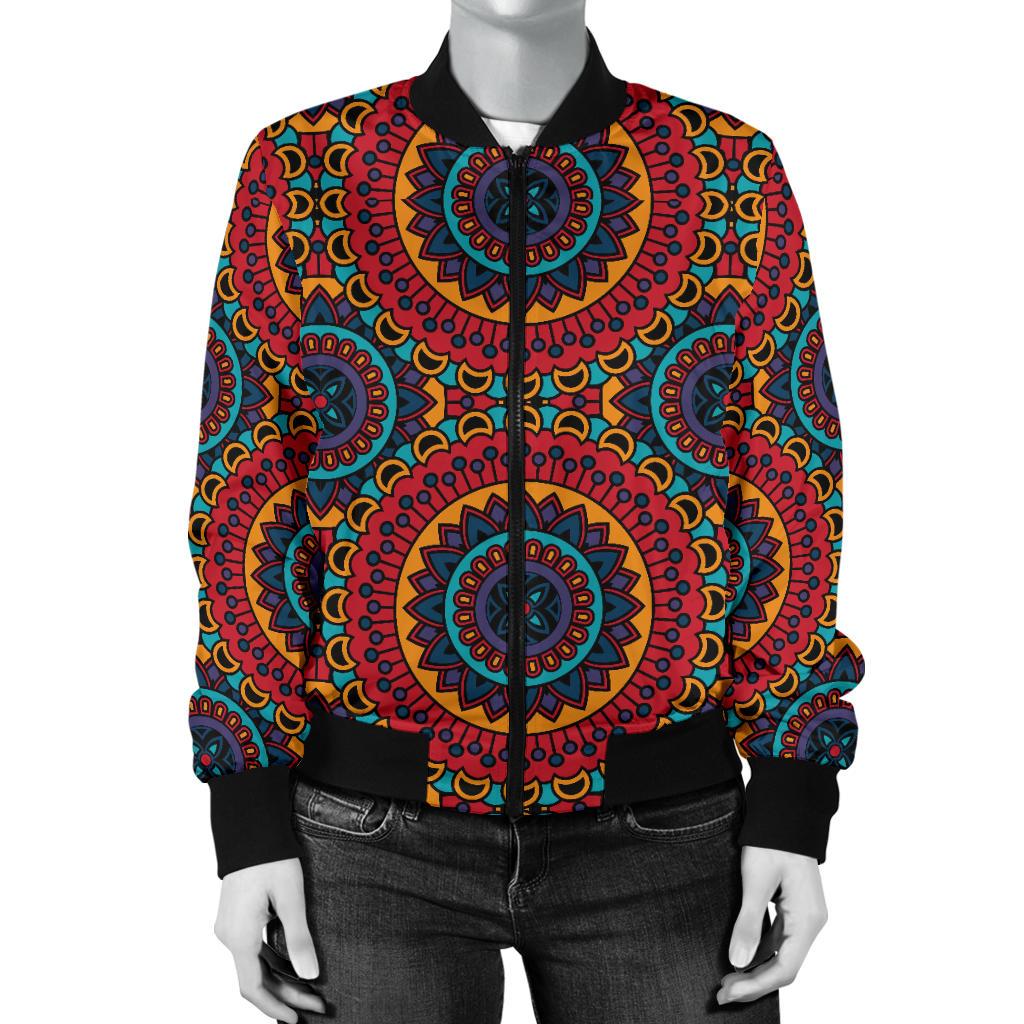 Bohemian Mandala Style Print Women Casual Bomber Jacket