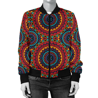 Bohemian Mandala Style Print Women Casual Bomber Jacket