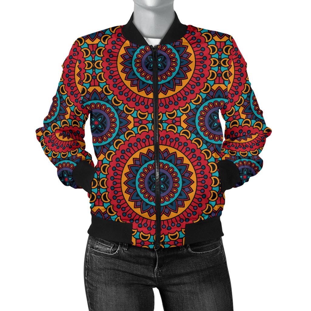 Bohemian Mandala Style Print Women Casual Bomber Jacket
