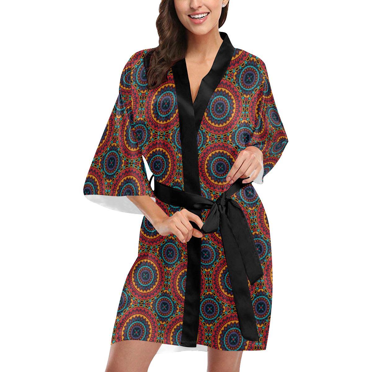 Bohemian Mandala Style Print Women Short Kimono Robe