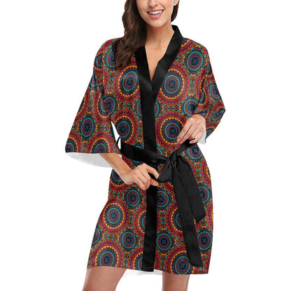 Bohemian Mandala Style Print Women Short Kimono Robe