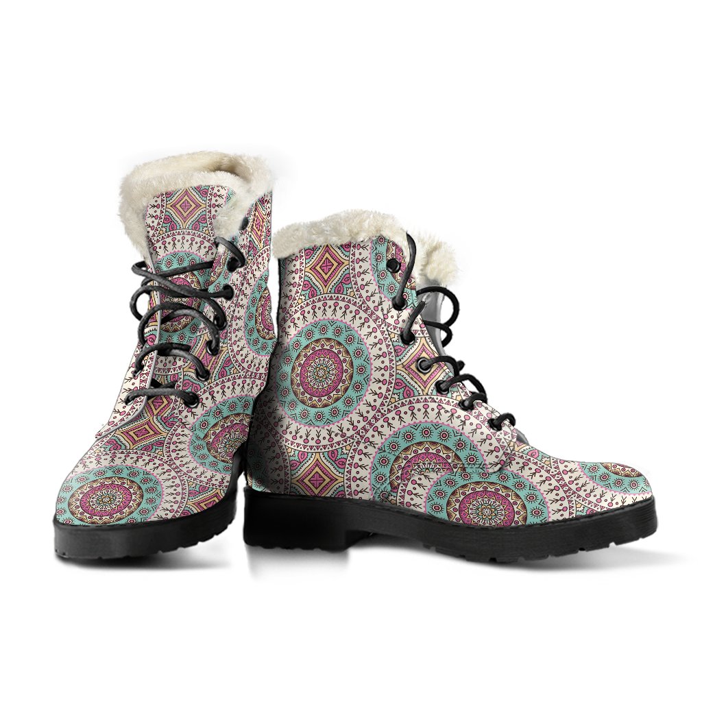 Bohemian Round Style Print Faux Fur Leather Boots-JTAMIGO.COM